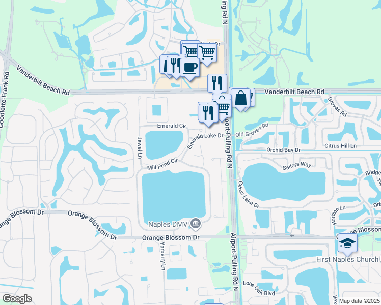 map of restaurants, bars, coffee shops, grocery stores, and more near 2253 Mill Stream Court in Naples
