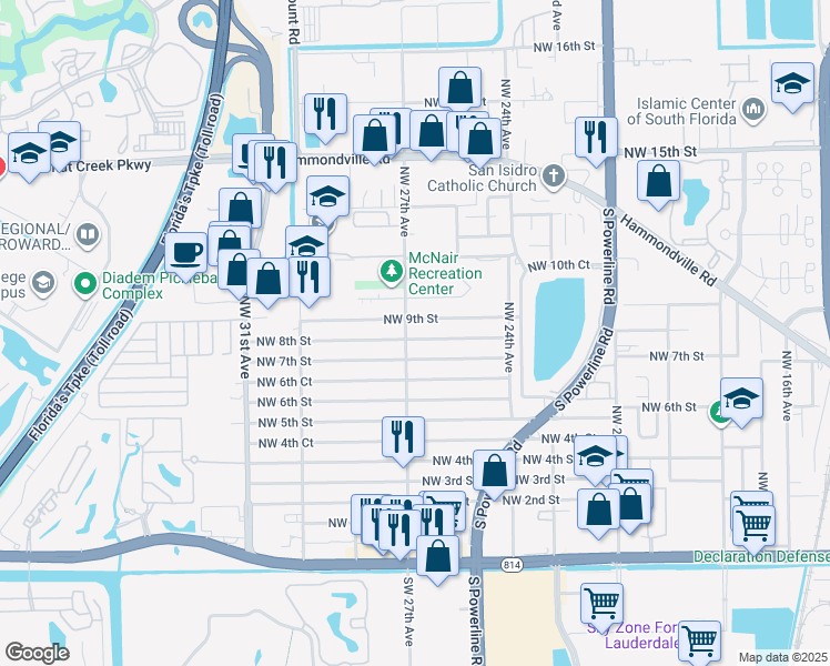 map of restaurants, bars, coffee shops, grocery stores, and more near 2638 Northwest 9th Street in Pompano Beach