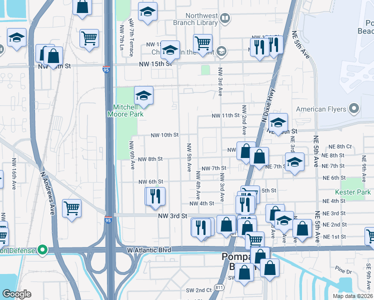 map of restaurants, bars, coffee shops, grocery stores, and more near 861 Northwest 5th Avenue in Pompano Beach