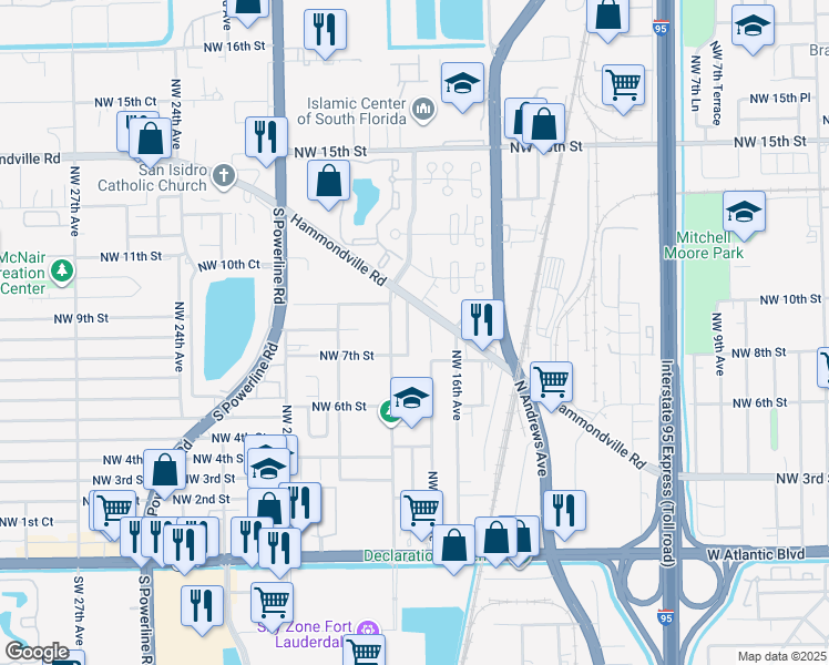 map of restaurants, bars, coffee shops, grocery stores, and more near 810 Northwest 17th Terrace in Pompano Beach