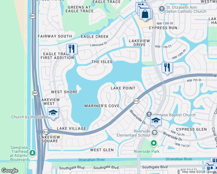 map of restaurants, bars, coffee shops, grocery stores, and more near 591 Northwest 118th Avenue in Coral Springs