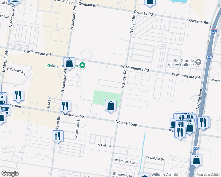 map of restaurants, bars, coffee shops, grocery stores, and more near 1302 West Kiwi in Pharr