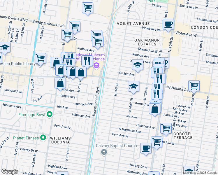map of restaurants, bars, coffee shops, grocery stores, and more near 1707 Marigold Avenue in McAllen