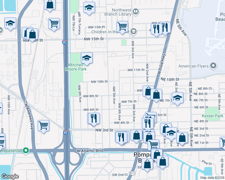 map of restaurants, bars, coffee shops, grocery stores, and more near 861 Northwest 5th Avenue in Pompano Beach