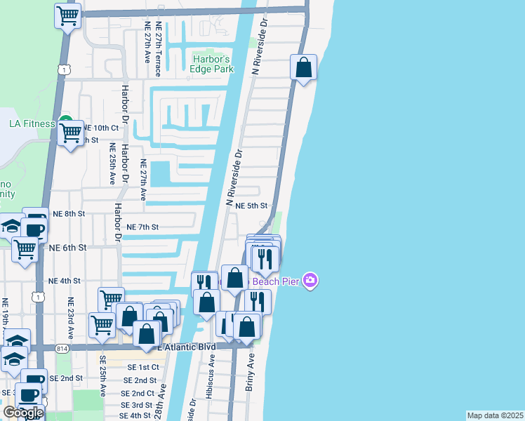 map of restaurants, bars, coffee shops, grocery stores, and more near 3232 Northeast 5th Street in Pompano Beach