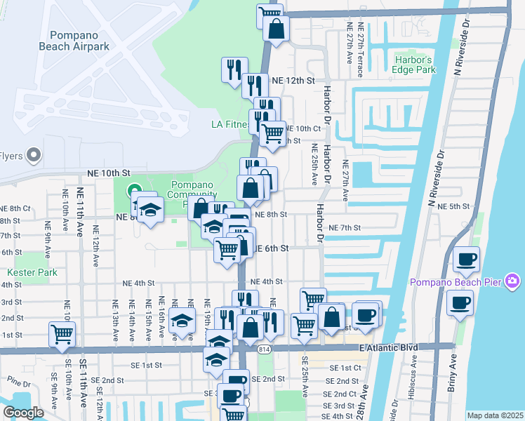 map of restaurants, bars, coffee shops, grocery stores, and more near 832 North Federal Highway in Pompano Beach