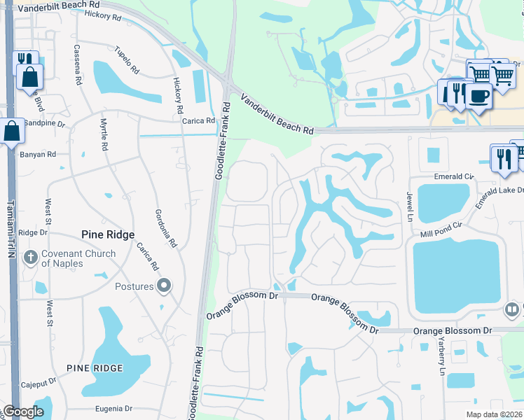 map of restaurants, bars, coffee shops, grocery stores, and more near 6910 Satinleaf Road North in Naples