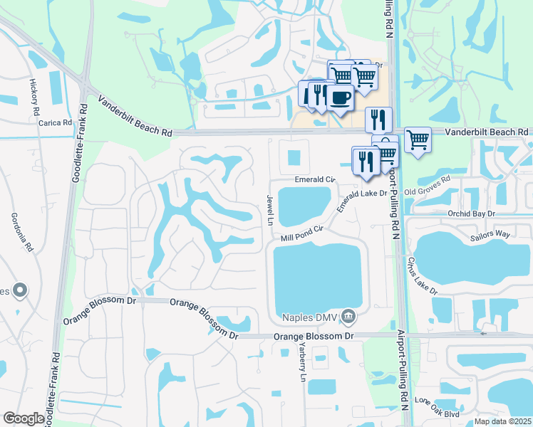 map of restaurants, bars, coffee shops, grocery stores, and more near 7719 Jewel Lane in Naples