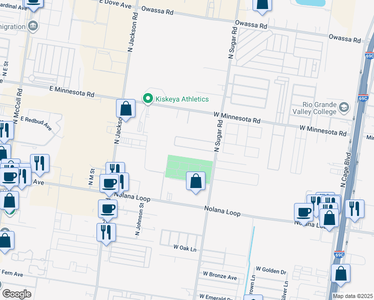 map of restaurants, bars, coffee shops, grocery stores, and more near 1405 West Kiwi Avenue in Pharr