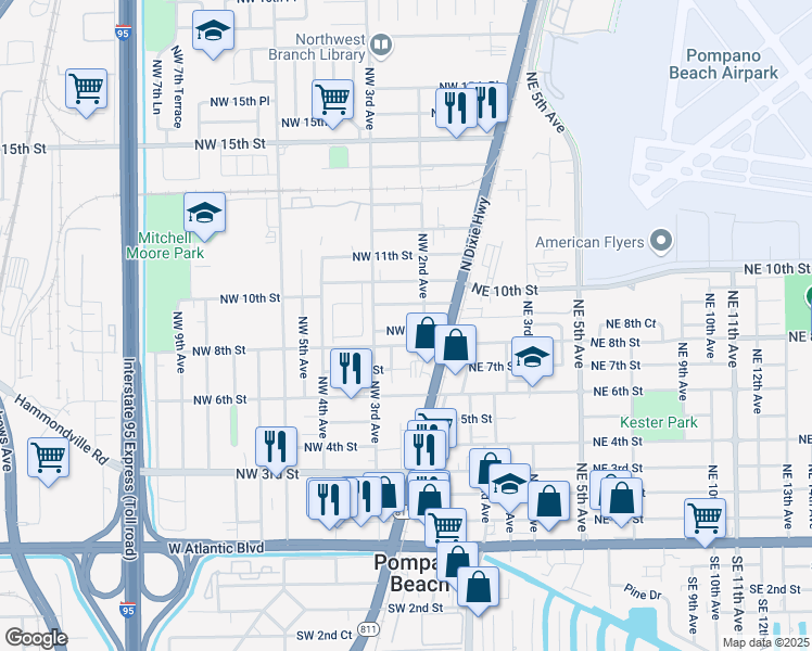 map of restaurants, bars, coffee shops, grocery stores, and more near 217 Northwest 8th Court in Pompano Beach