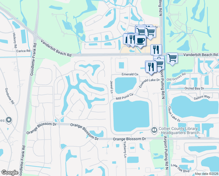 map of restaurants, bars, coffee shops, grocery stores, and more near 7719 Jewel Lane in Naples