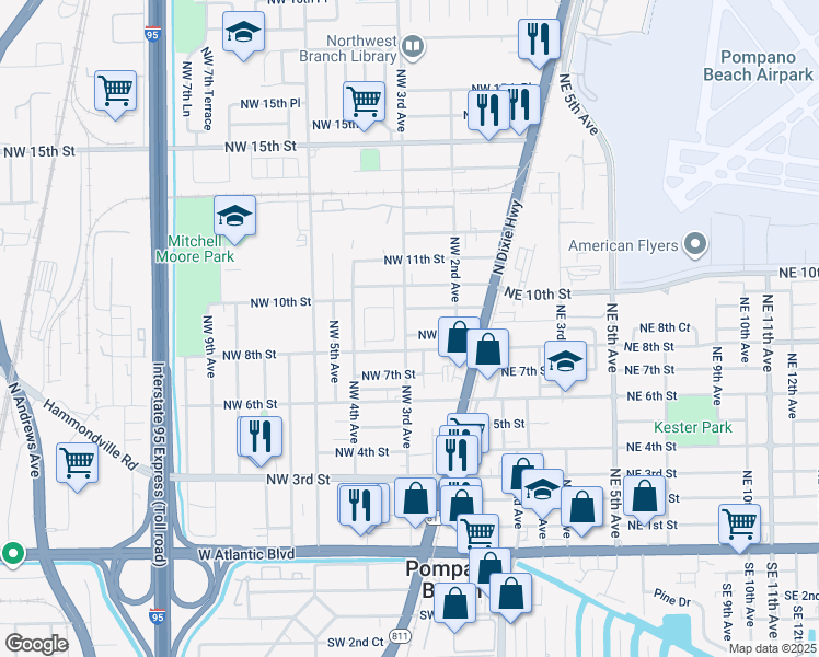 map of restaurants, bars, coffee shops, grocery stores, and more near 245 Northwest 8th Court in Pompano Beach