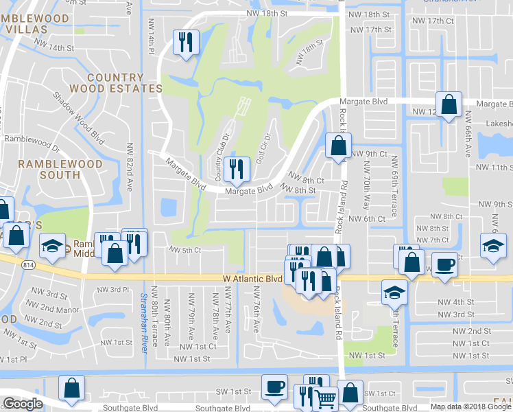 map of restaurants, bars, coffee shops, grocery stores, and more near 799 Northwest 76th Avenue in Fort Lauderdale
