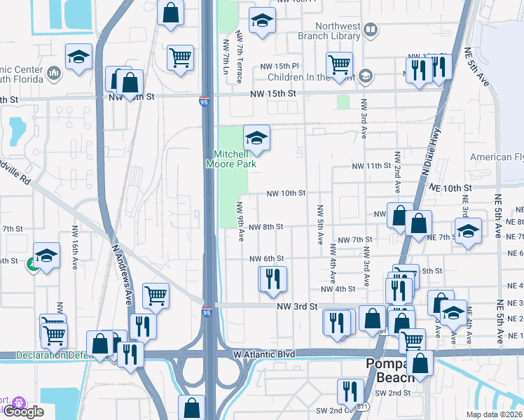 map of restaurants, bars, coffee shops, grocery stores, and more near 860 Northwest 8th Avenue in Pompano Beach