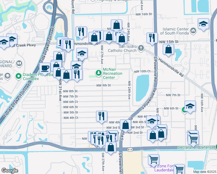 map of restaurants, bars, coffee shops, grocery stores, and more near 2638 NW 9th St in Pompano Beach
