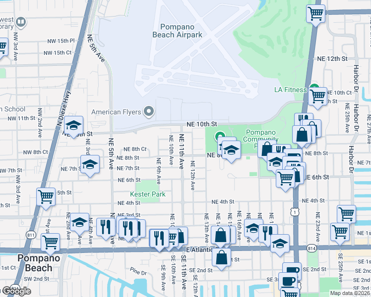 map of restaurants, bars, coffee shops, grocery stores, and more near 815 Northeast 12th Avenue in Pompano Beach