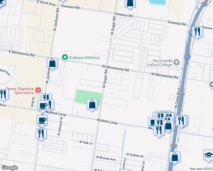 map of restaurants, bars, coffee shops, grocery stores, and more near 5005 North Mockingbird in Pharr