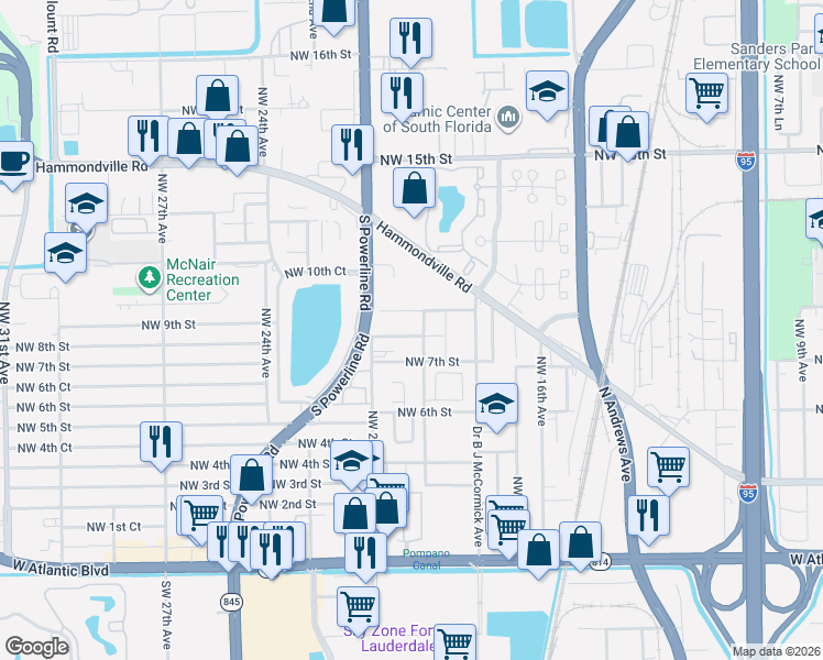 map of restaurants, bars, coffee shops, grocery stores, and more near 2001 Northwest 8th Street in Pompano Beach
