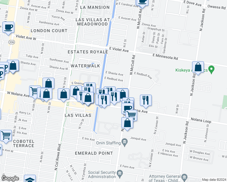 map of restaurants, bars, coffee shops, grocery stores, and more near 4200 North Chai in McAllen