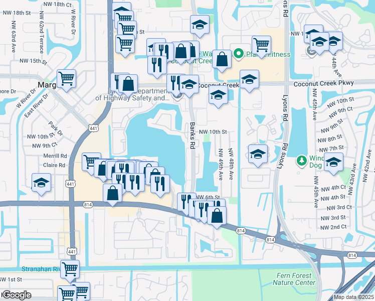 map of restaurants, bars, coffee shops, grocery stores, and more near 531 Banks Road in Margate