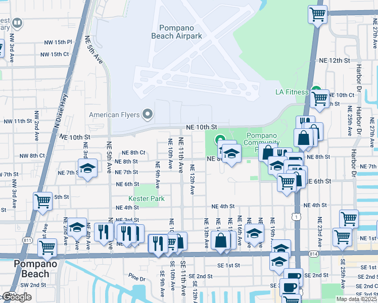 map of restaurants, bars, coffee shops, grocery stores, and more near 815 Northeast 12th Avenue in Pompano Beach