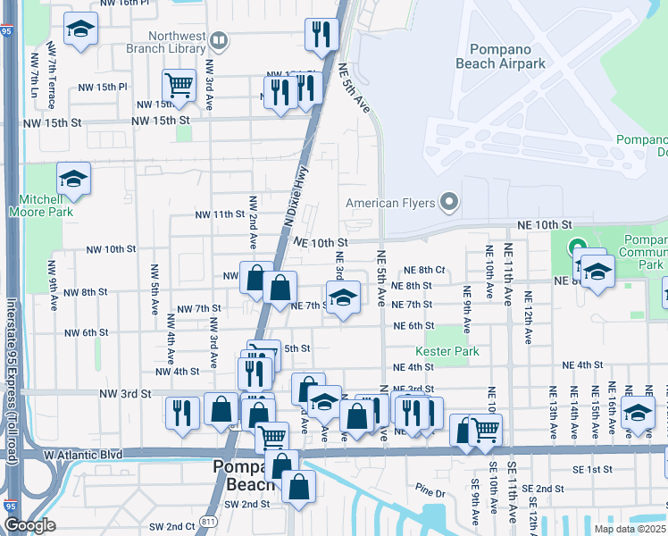 map of restaurants, bars, coffee shops, grocery stores, and more near 210 Northeast 9th Street in Pompano Beach