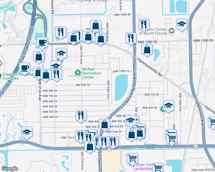 map of restaurants, bars, coffee shops, grocery stores, and more near 2402 Northwest 9th Street in Pompano Beach