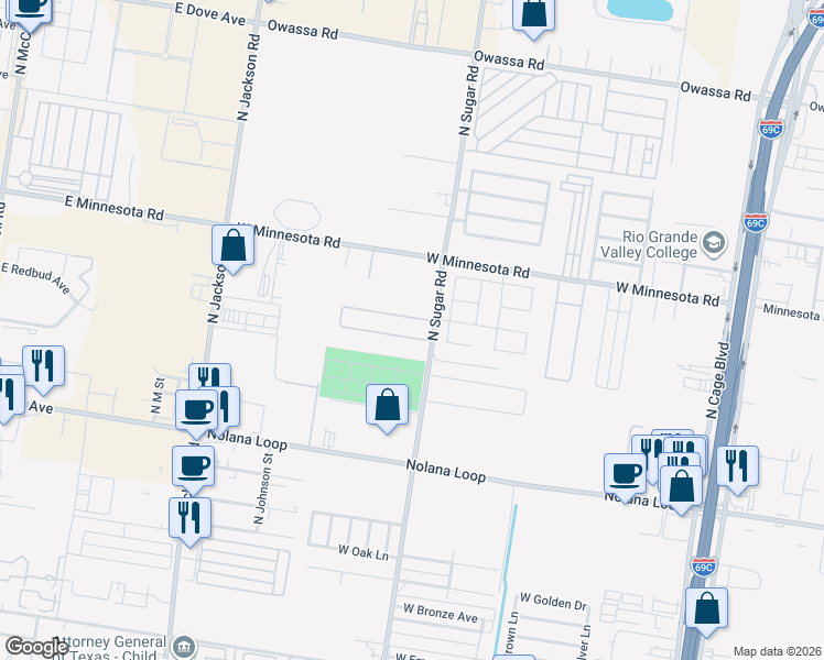 map of restaurants, bars, coffee shops, grocery stores, and more near 1302 West Kiwi in Pharr