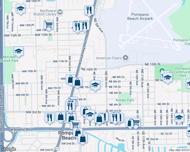 map of restaurants, bars, coffee shops, grocery stores, and more near 210 Northeast 9th Street in Pompano Beach
