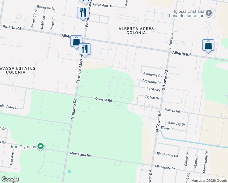 map of restaurants, bars, coffee shops, grocery stores, and more near 901 Owassa Road in Alamo