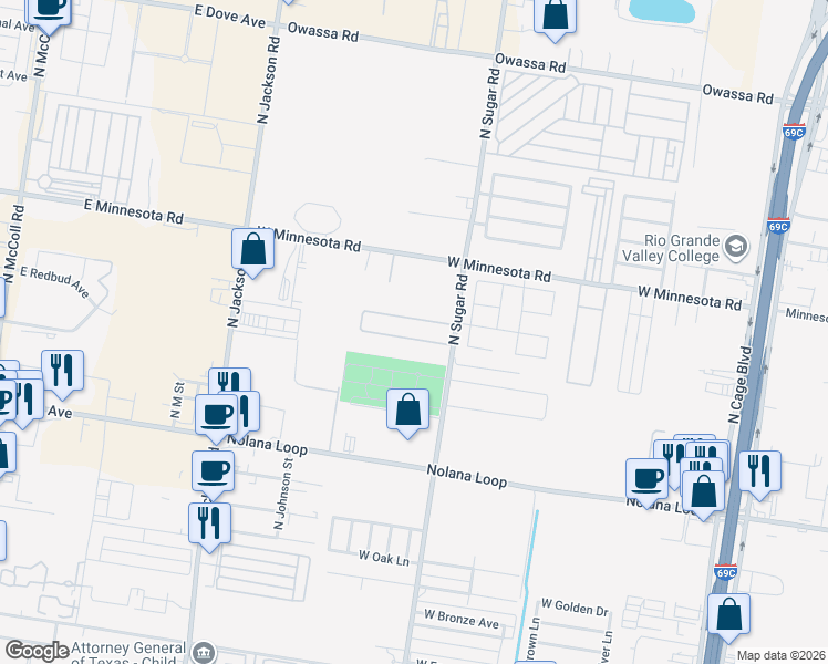 map of restaurants, bars, coffee shops, grocery stores, and more near 1302 West Kiwi in Pharr