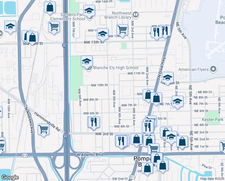 map of restaurants, bars, coffee shops, grocery stores, and more near 871 Northwest 5th Avenue in Pompano Beach