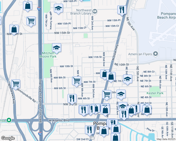 map of restaurants, bars, coffee shops, grocery stores, and more near 851 Northwest 4th Avenue in Pompano Beach