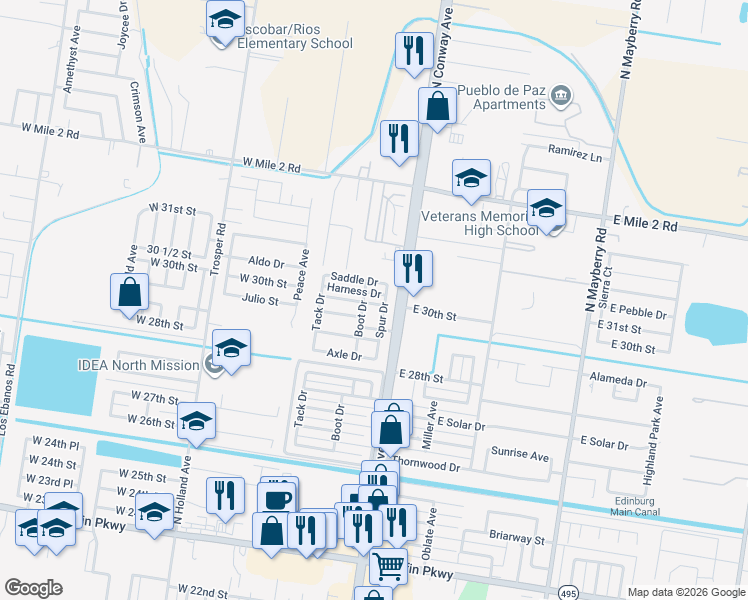 map of restaurants, bars, coffee shops, grocery stores, and more near 201 Rim Drive in Mission