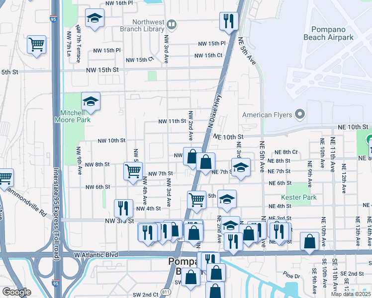 map of restaurants, bars, coffee shops, grocery stores, and more near 217 Northwest 8th Court in Pompano Beach