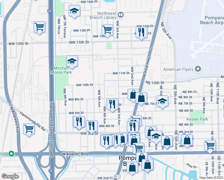 map of restaurants, bars, coffee shops, grocery stores, and more near 851 Northwest 4th Avenue in Pompano Beach