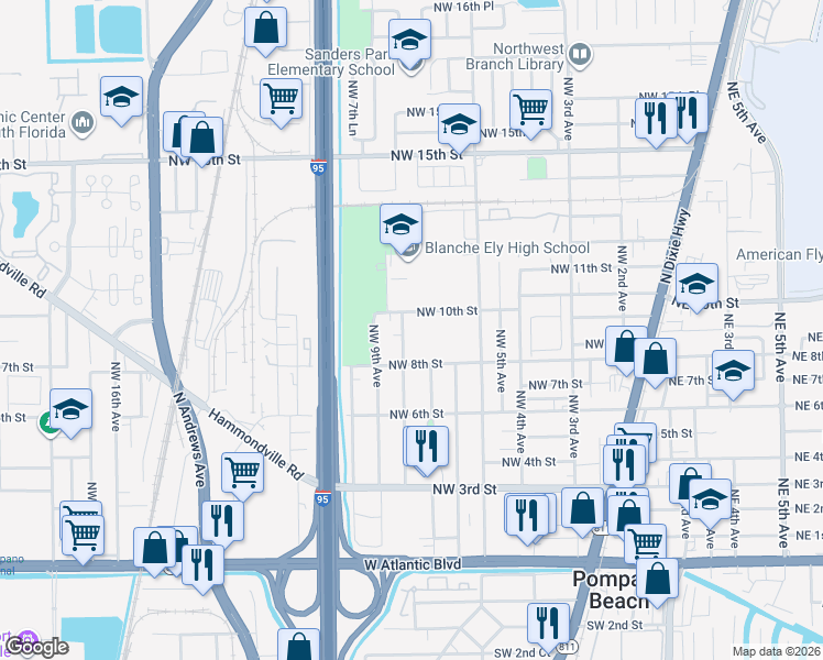 map of restaurants, bars, coffee shops, grocery stores, and more near 860 Northwest 8th Avenue in Pompano Beach