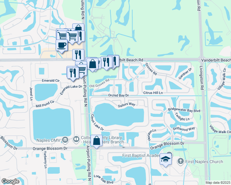 map of restaurants, bars, coffee shops, grocery stores, and more near 7600 Airport-Pulling Road in Naples