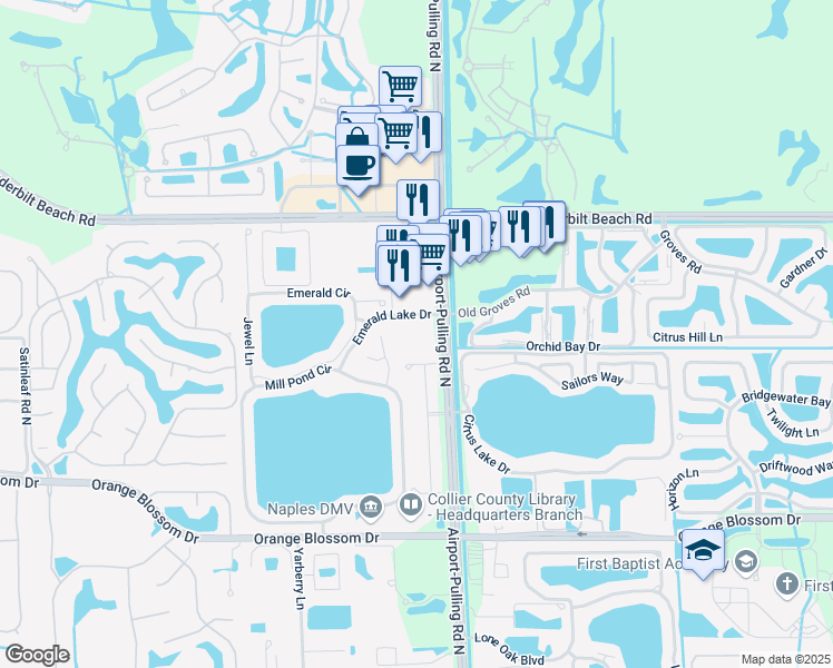 map of restaurants, bars, coffee shops, grocery stores, and more near 7801 Airport Pulling Road North in Naples