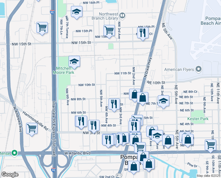 map of restaurants, bars, coffee shops, grocery stores, and more near 851 Northwest 4th Avenue in Pompano Beach