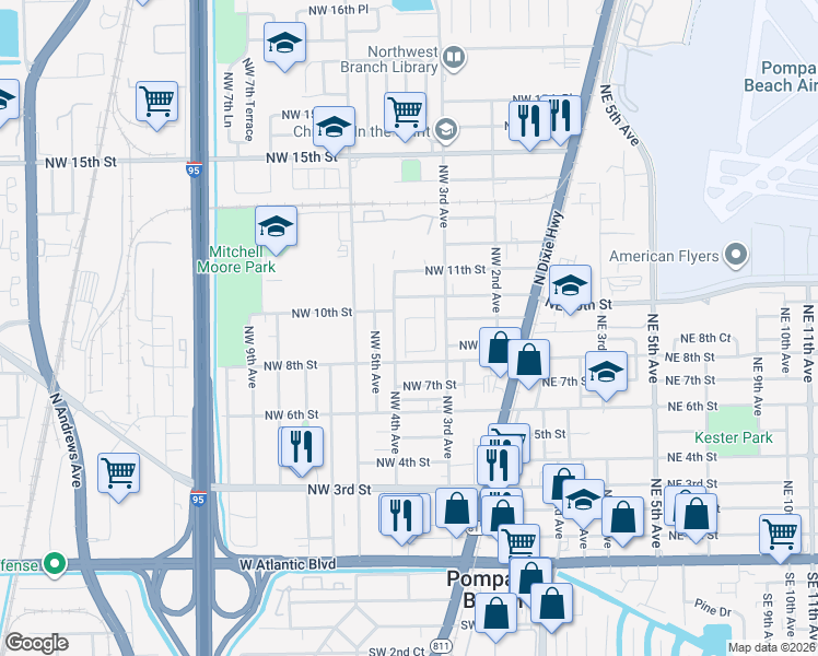 map of restaurants, bars, coffee shops, grocery stores, and more near 851 Northwest 4th Avenue in Pompano Beach