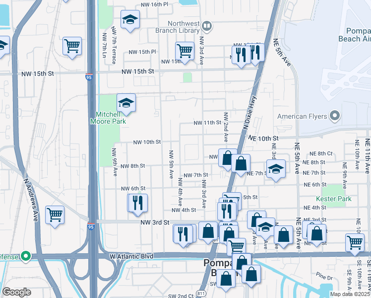 map of restaurants, bars, coffee shops, grocery stores, and more near 851 Northwest 4th Avenue in Pompano Beach