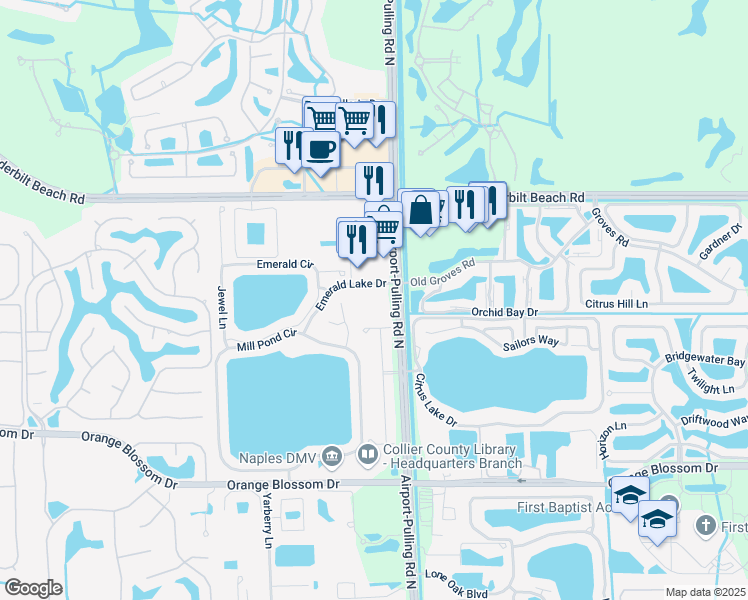 map of restaurants, bars, coffee shops, grocery stores, and more near 7801 Airport-Pulling Road in Naples