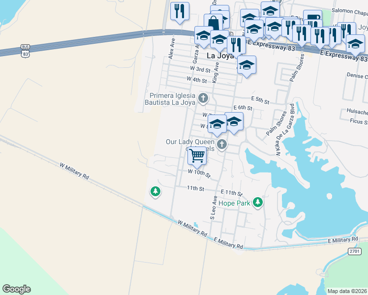 map of restaurants, bars, coffee shops, grocery stores, and more near 925 Garza Avenue in La Joya