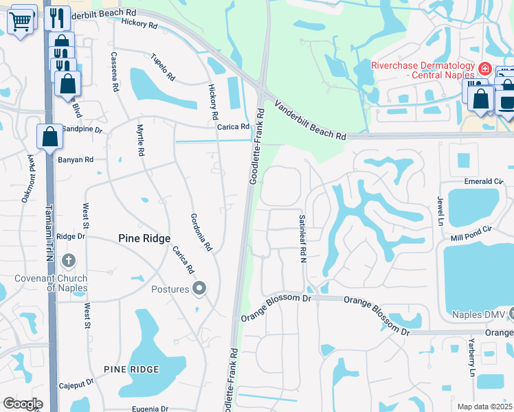map of restaurants, bars, coffee shops, grocery stores, and more near 7200 Goodlette-Frank Road in Naples