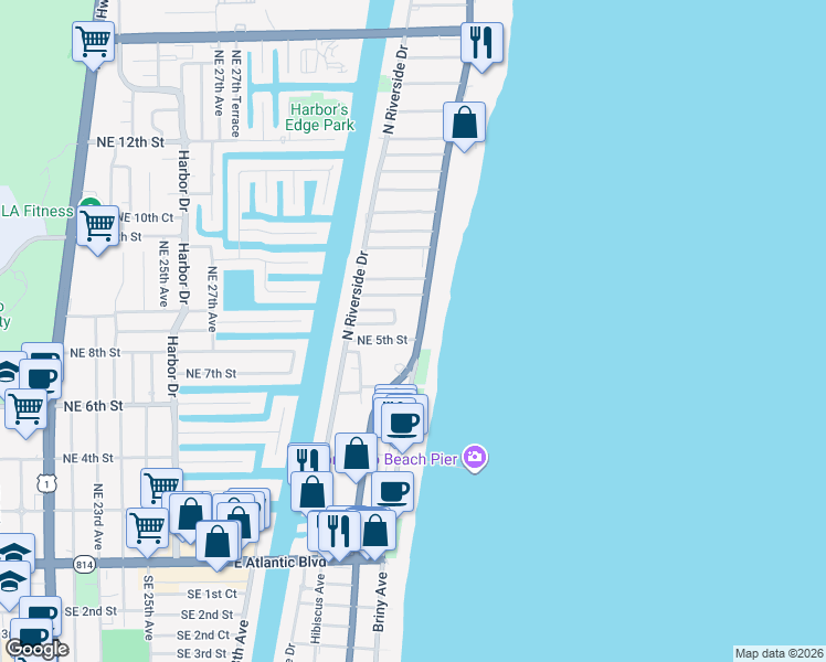 map of restaurants, bars, coffee shops, grocery stores, and more near in Pompano Beach