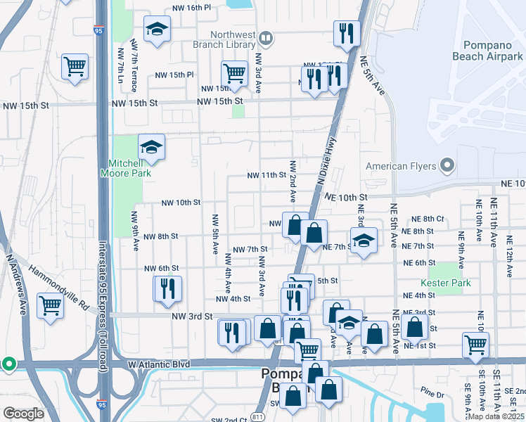 map of restaurants, bars, coffee shops, grocery stores, and more near 245 Northwest 8th Court in Pompano Beach