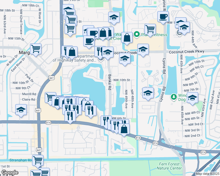 map of restaurants, bars, coffee shops, grocery stores, and more near 531 Banks Road in Margate