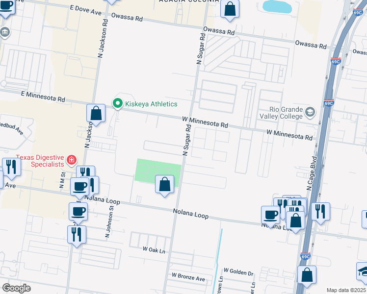 map of restaurants, bars, coffee shops, grocery stores, and more near 5005 North Mockingbird in Pharr