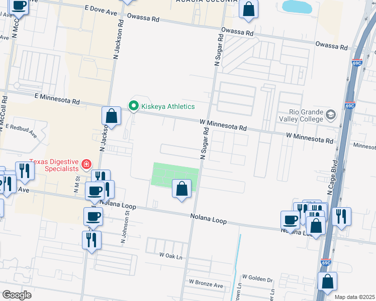 map of restaurants, bars, coffee shops, grocery stores, and more near 1302 West Kiwi in Pharr
